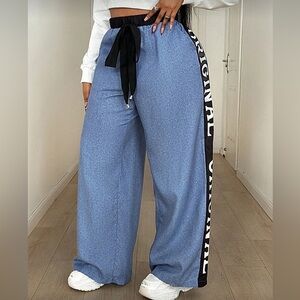 Women's Blue Joggers with Black Side Stripe